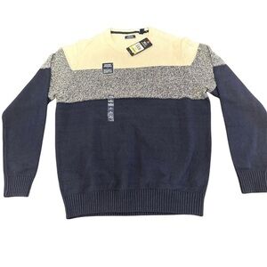 Izod Men’s Crew‎ Neck Sweater Sz M Ivory/Multi Stripe NWT